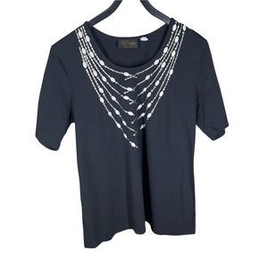 Bob Mackie Wearable Art Womens Sz M Black Embellished Short Sleeve Top